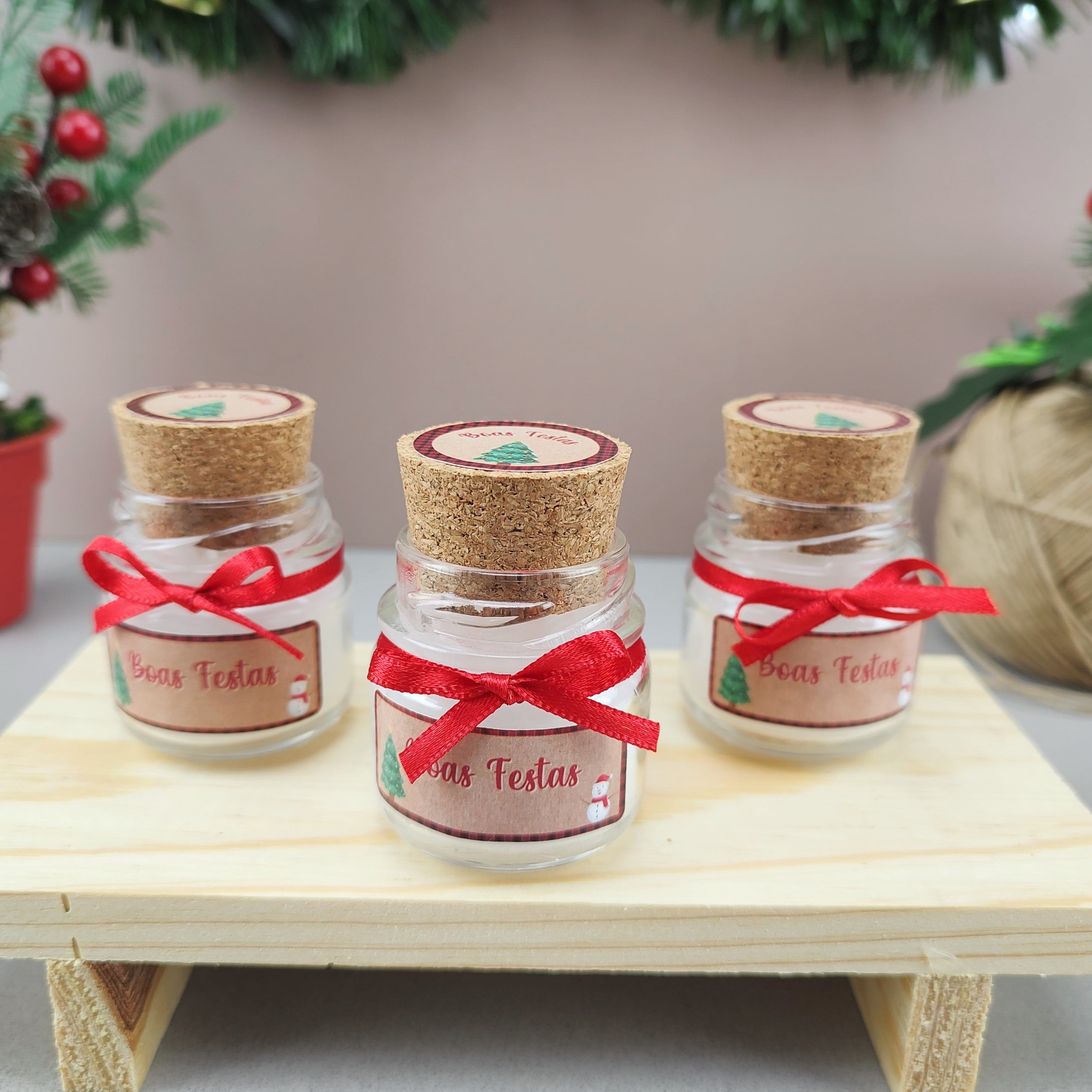 Lembrancinha Natal 2022 Vela Aromática 40g com Rolha e Cetim
