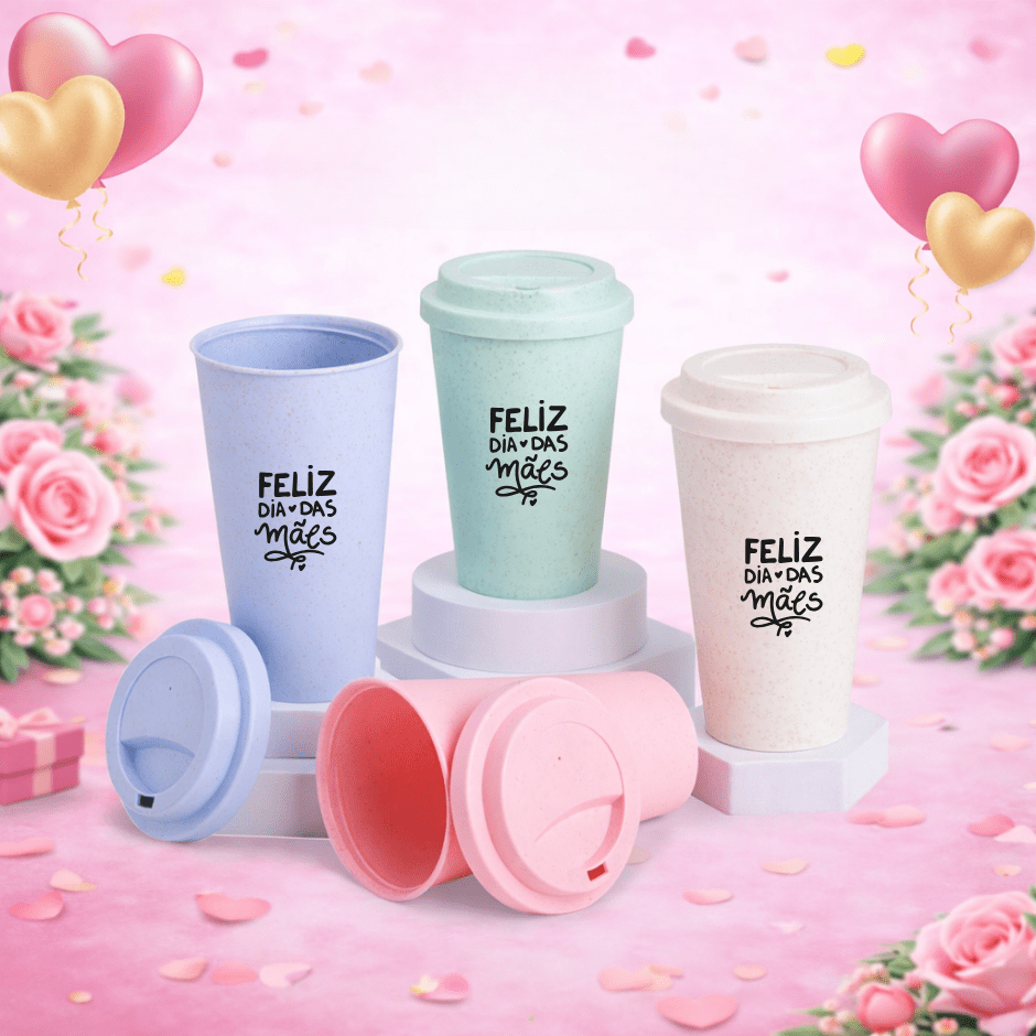 Brinde Dia Das Mães Personalizado Copo Sustentável Fibra de Bambu 450 ML X$@18740-MAE Brindes Personalizados