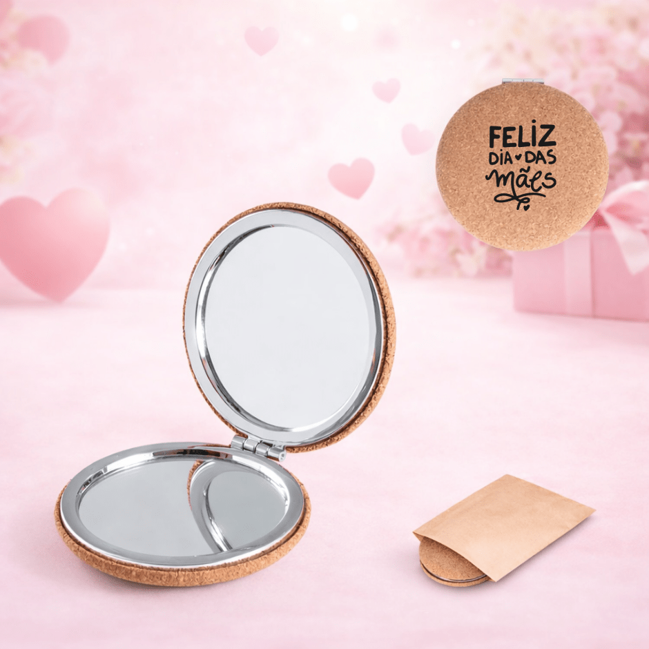 Brinde Dia Das Mães Personalizado Espelho de Bolso Personalizado Cortiça SP94898-MAE Brindes Personalizados
