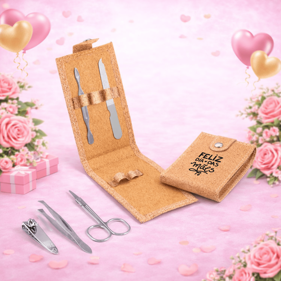 Brinde Dia Das Mães Personalizado Kit Manicure Cortiça 5 Peças SP94897-MAE Brinde Personalizado