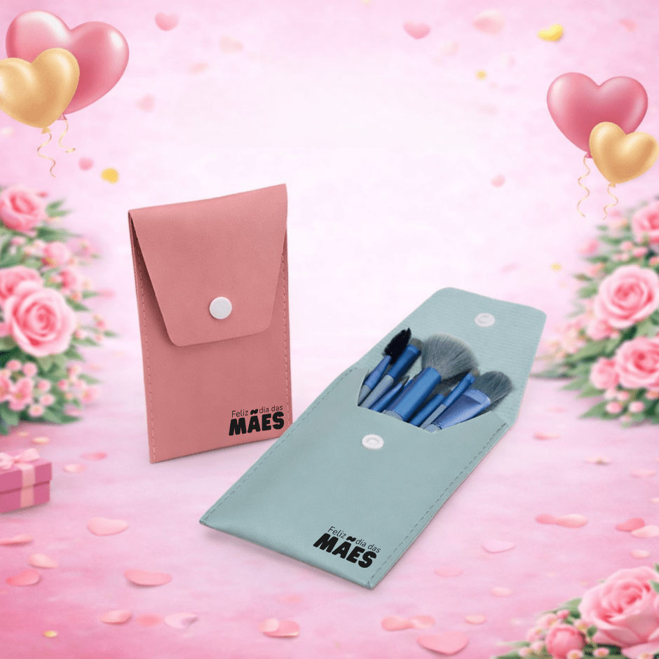 Brinde Dia Das Mães Personalizado Kit Pincel Couro Sintético 8 Peças X18876-MAE Brinde Personalizado
