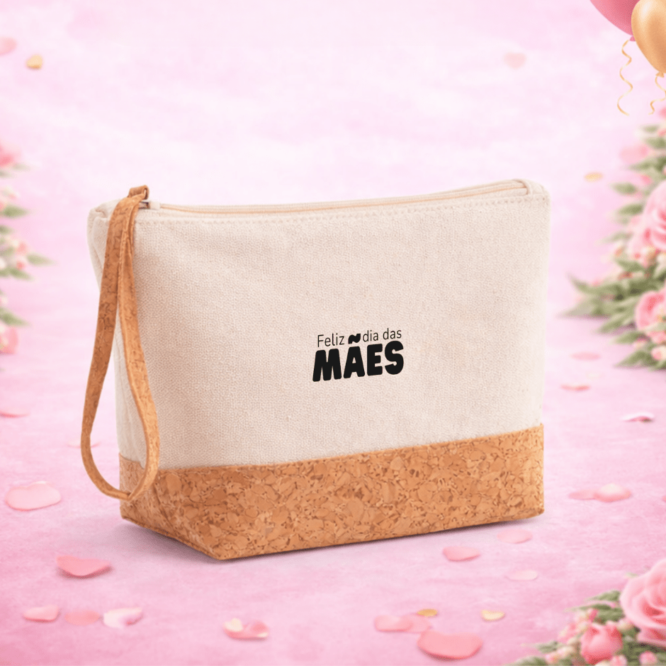 Brinde Dia Das Mães Personalizado Necessaire Algodão e cortiça Sustentável Viagem MSP92735-MAE Brinde Personalizado