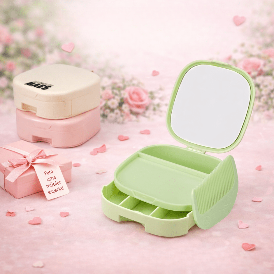 Brinde Dia Das Mães Personalizado Porta Joias Plástico Com Espelho X18984-MAE Brindes Personalizados