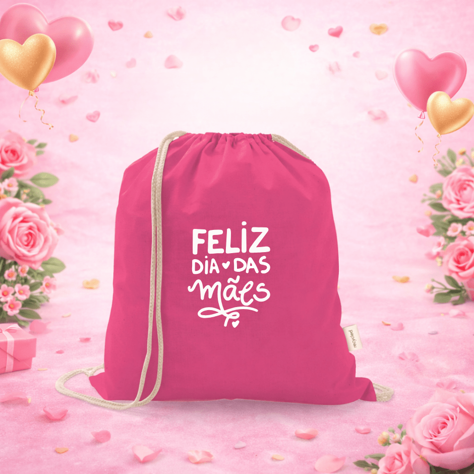 Brinde Dia Das Mães Personalizado Sacochila Algodão e Poliéster Reciclado Sustentável SP92083-MAE Brindes Personalizados