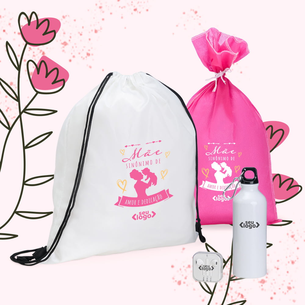Kit Dia das Mães Personalizado Mochila, Squeeze e Fone SMKT-90412-MAE Brinde Personalizado 
