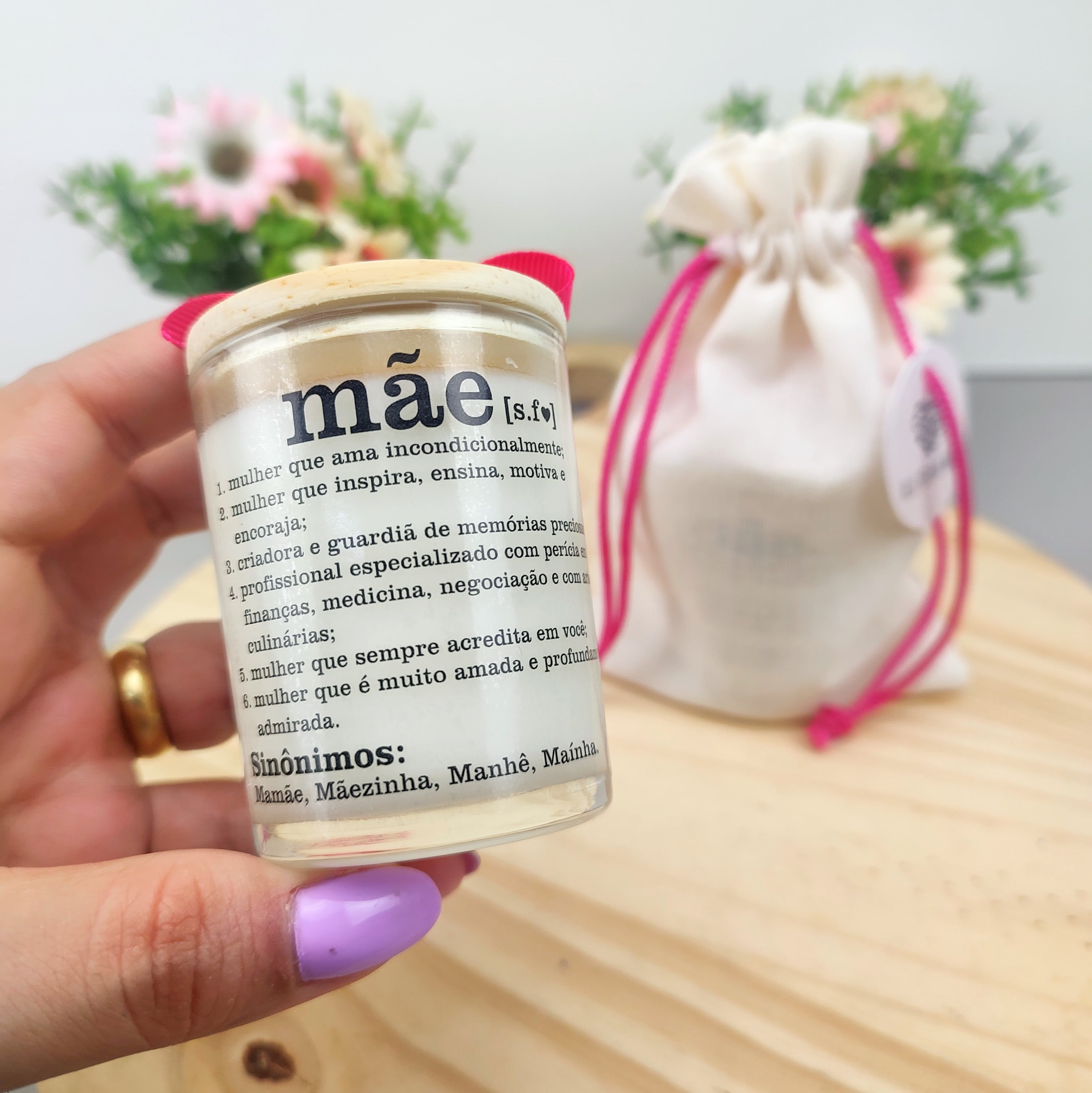 Lembrancinha dia das Mães Vela Aromática 70g Saco Algodão