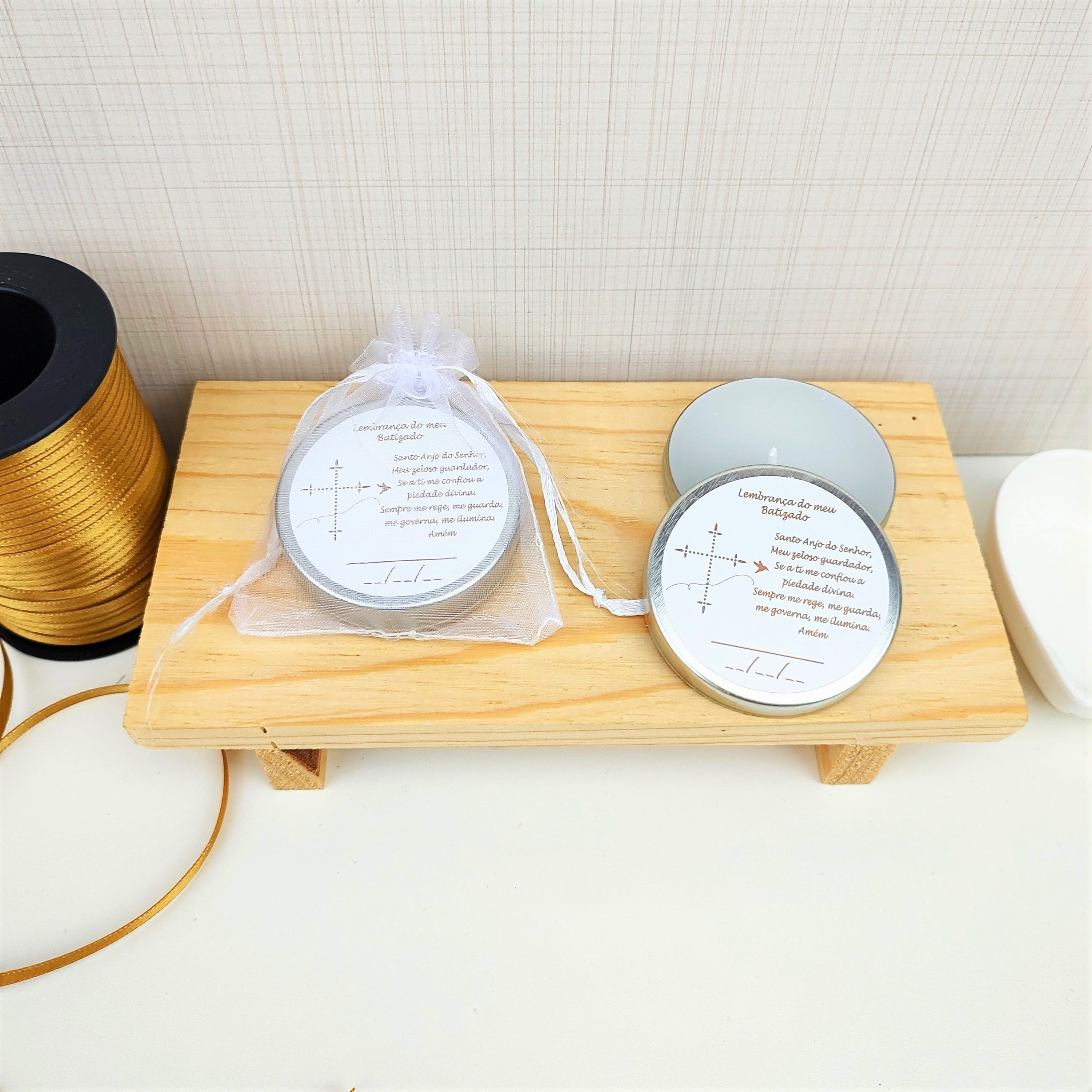 Lembrancinha Batizado Vela Aromática na Latinha Pronta Entrega