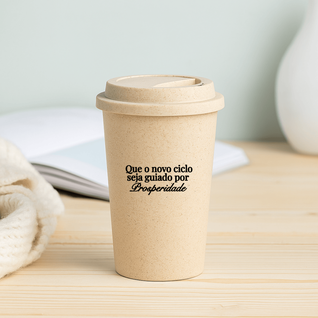 Brinde Natal Final de Ano Personalizada Copo em Fibra de Bambu com Tampa Sustentável 450 ml para Viagem SP94636