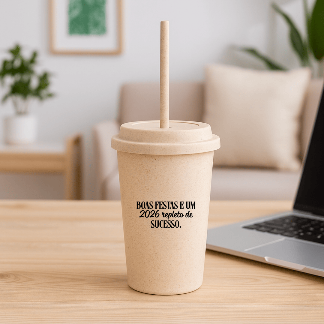 Brinde Natal Final de Ano Personalizada Copo Sustentável Fibra Bambu 450 ml MSP94068