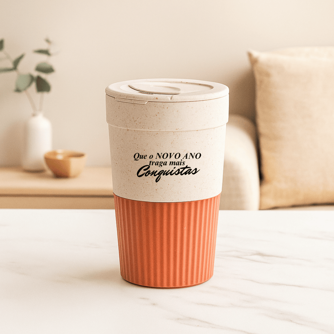Brinde Natal Final de Ano Personalizada Copo Sustentável Fibra de Bambu 350 ML ASICO022