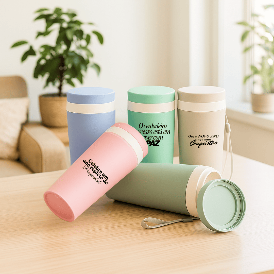 Brinde Natal Final de Ano Personalizada Copo Sustentável Fibra de Bambu 350 ML X03006A