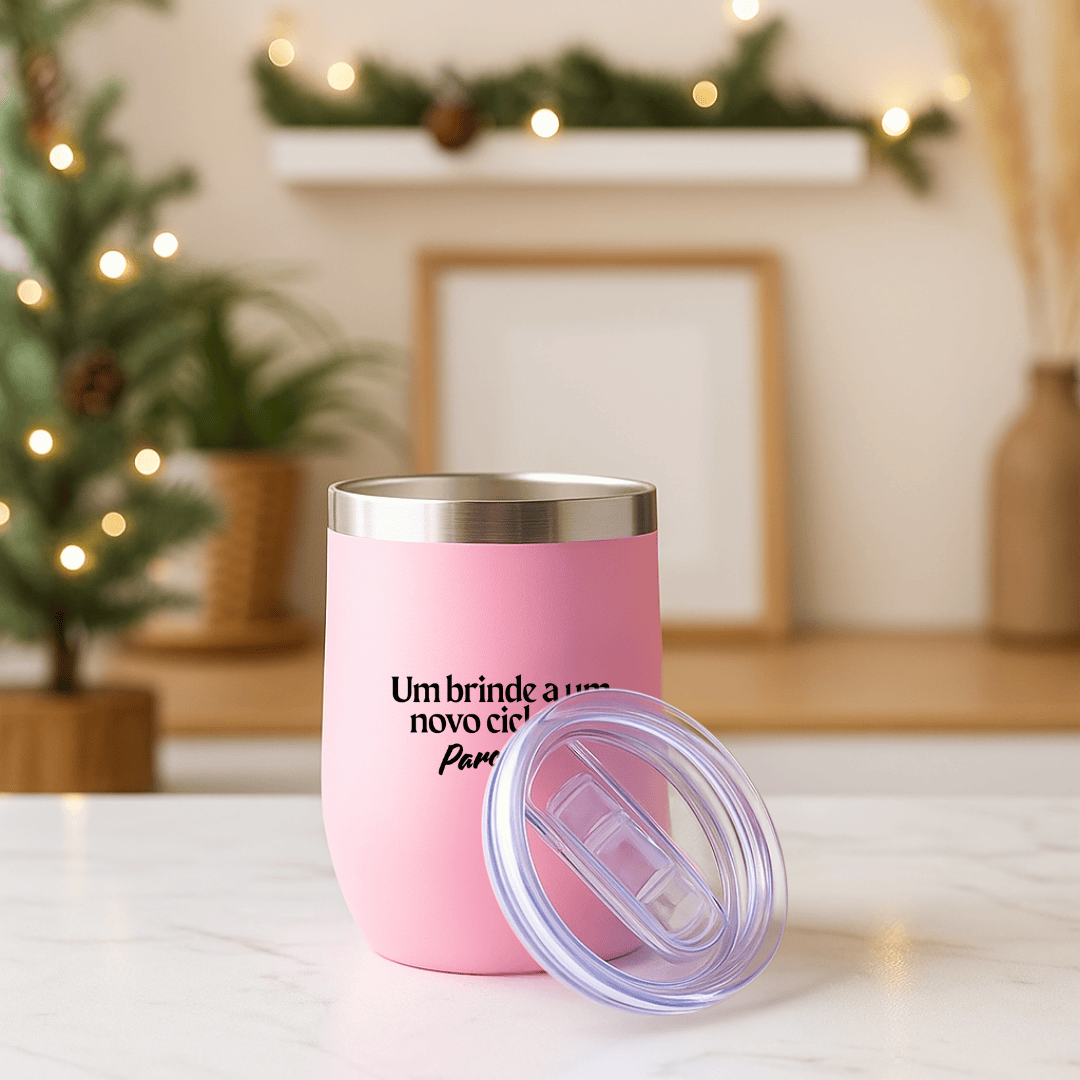 Brinde Natal Final de Ano Personalizada Copo Térmico em Aço Inox 320 ml com Tampa X14726B