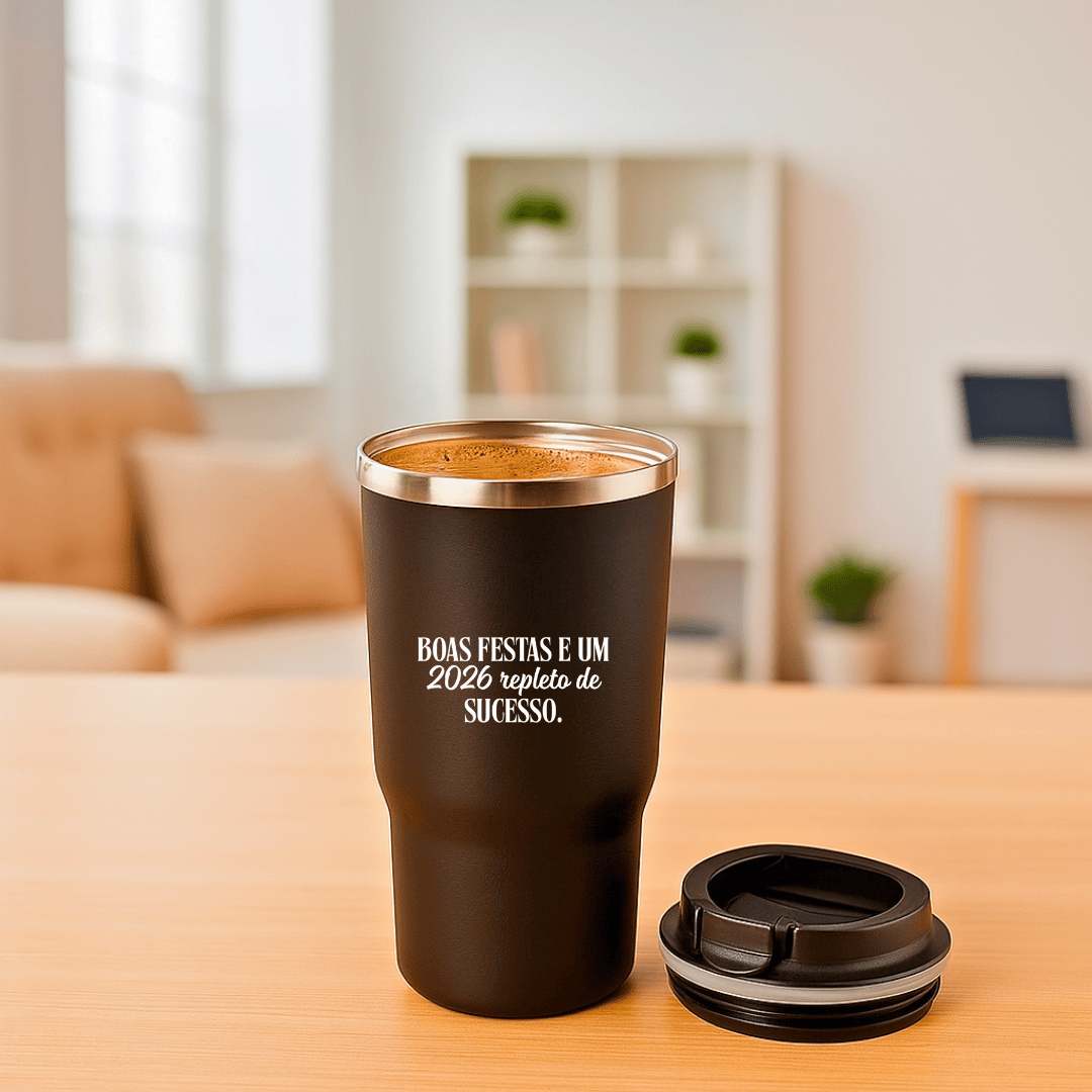 Brinde Natal Final de Ano Personalizada Copo Térmico em Aço Inox 470 ml com Tampa SP94772