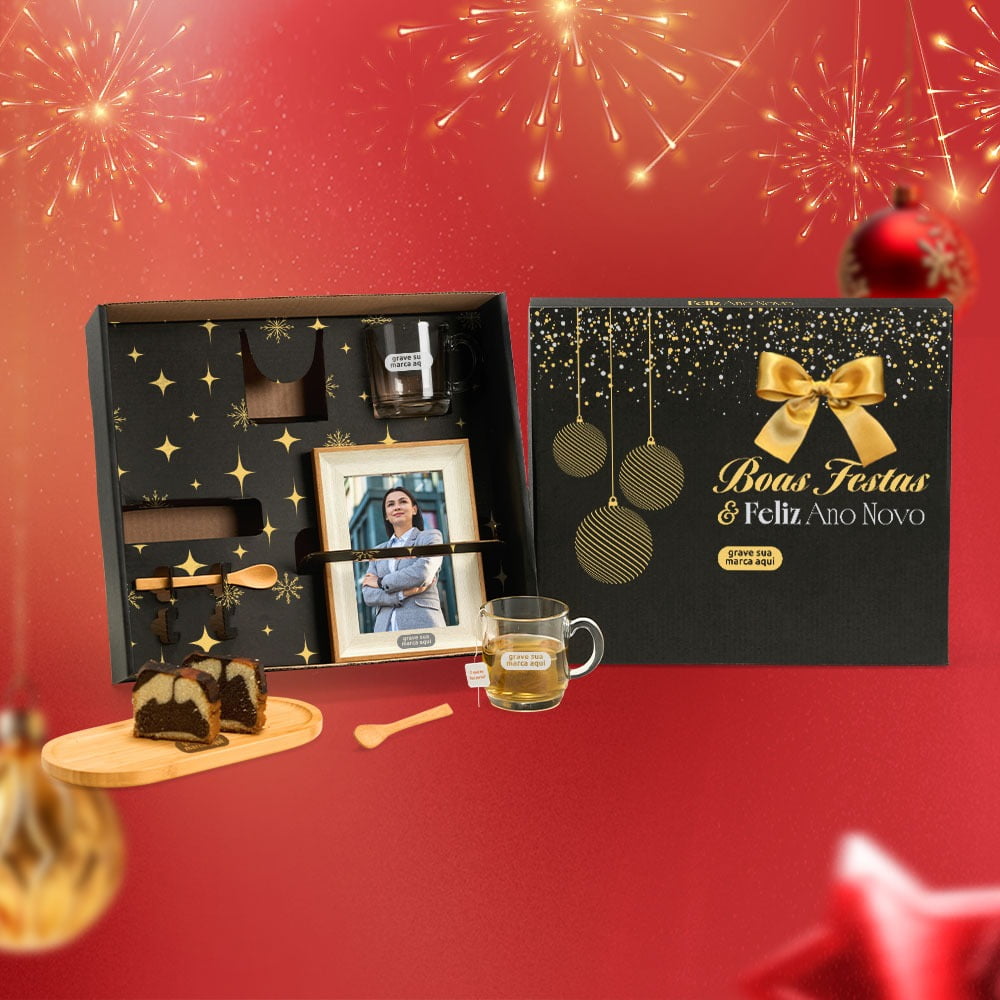 Brinde Natal Final de Ano Personalizado Kit Café Bambu e Porta Retrato SMKT-90488