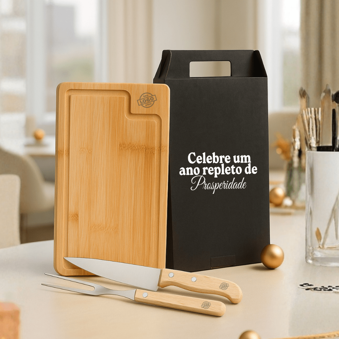 Brinde Natal Final de Ano Personalizado Kit Churrasco 3 Peças Caixa Preta SMMX-19066