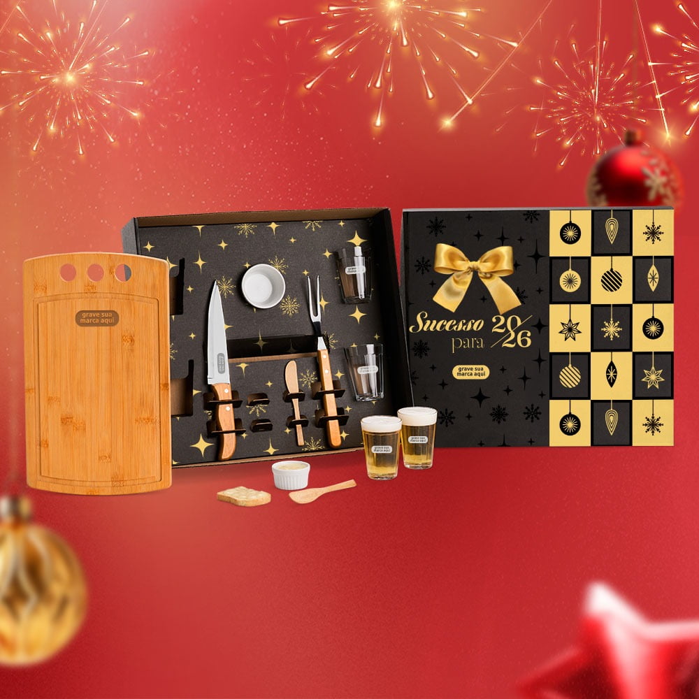 Brinde Natal Final de Ano Personalizado Kit Churrasco Bambu 11 Peças SMKT-90426