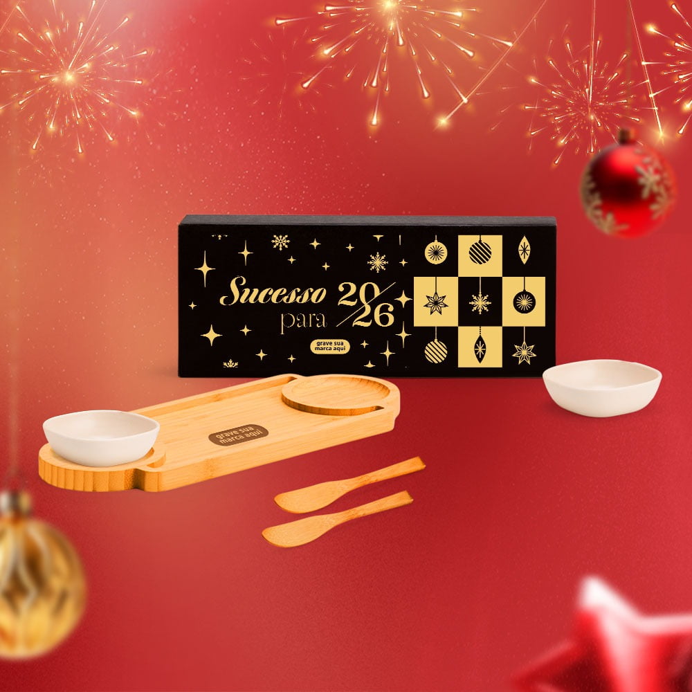 Brinde Natal Final de Ano Personalizado Kit Churrasco Bambu e Fibra de Bambu SMPD-00603