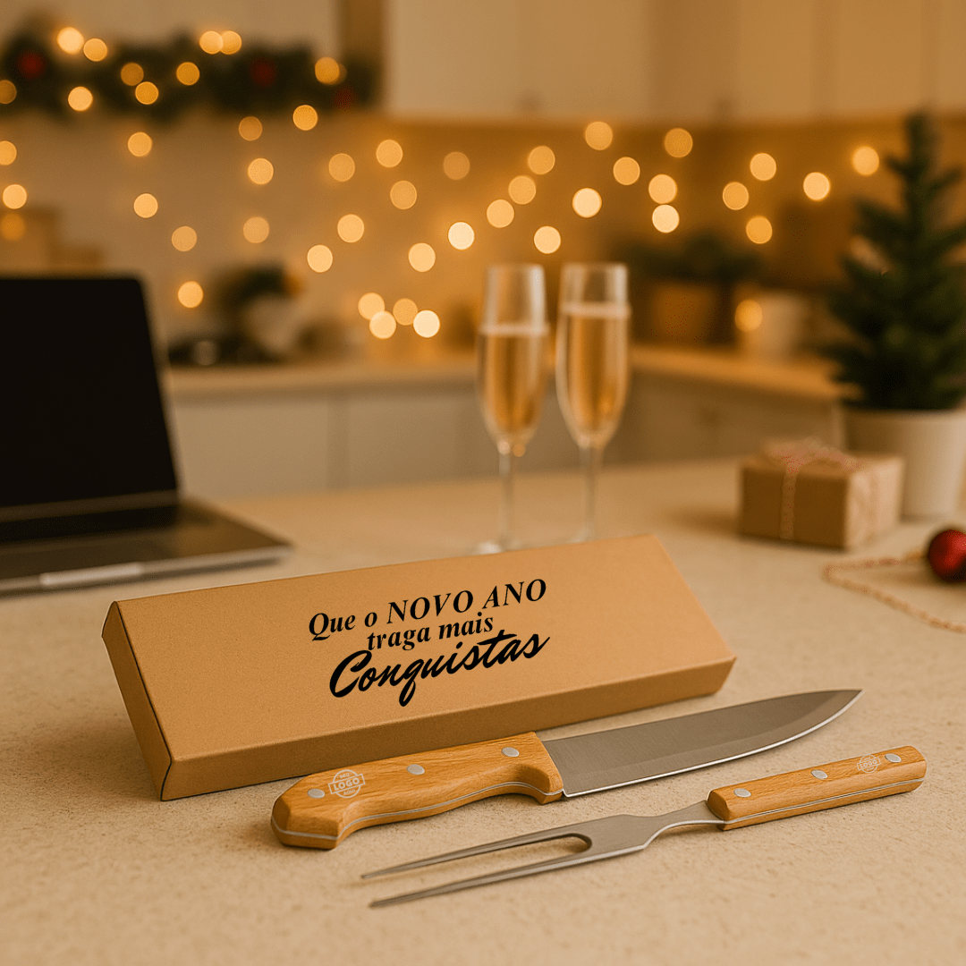 Brinde Natal Final de Ano Personalizado Kit Churrasco Caixa Kraft 2 Peças SP94139