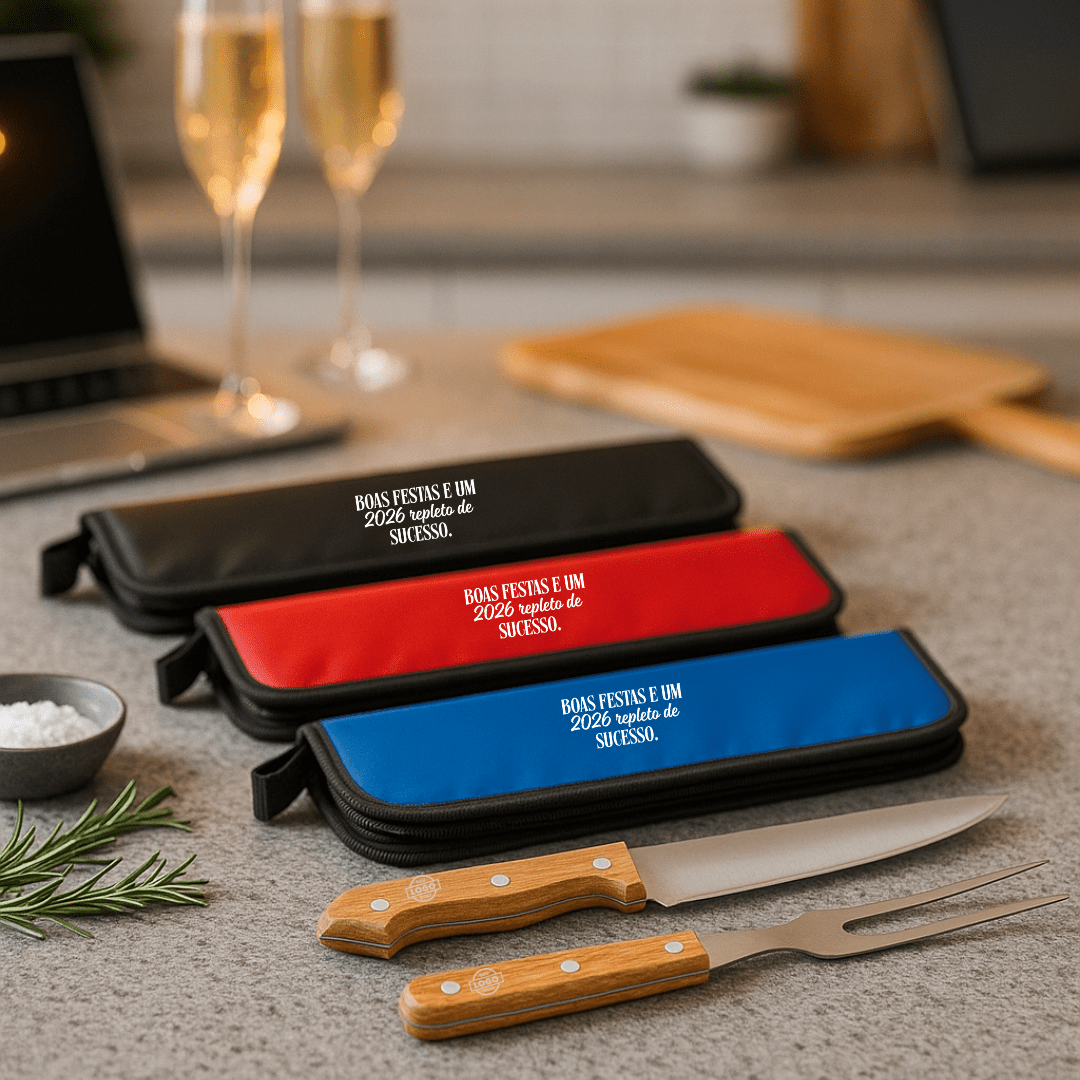 Brinde Natal Final de Ano Personalizado Kit Churrasco Estojo 210D 2 Peças SP94138