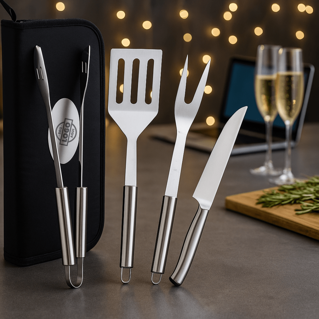 Brinde Natal Final de Ano Personalizado Kit Churrasco Estojo de Nylon 4 peças X07444