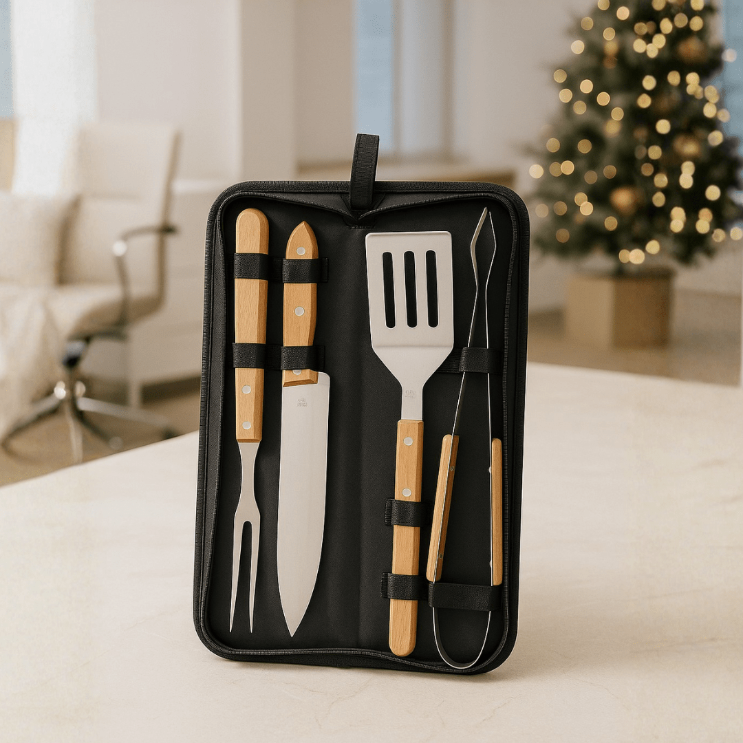 Brinde Natal Final de Ano Personalizado Kit Churrasco Estojo de Nylon 4 Peças X08199