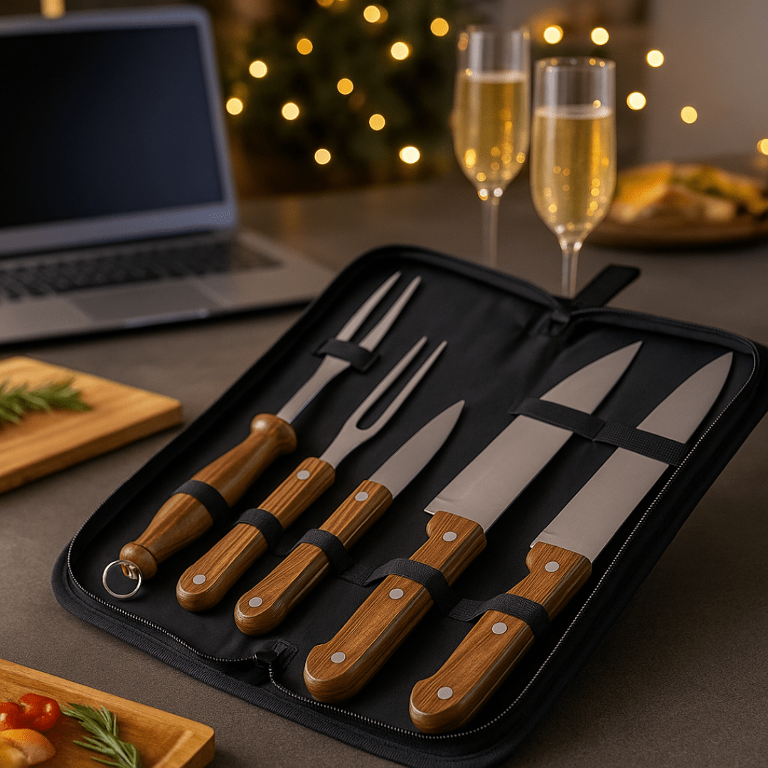 Brinde Natal Final de Ano Personalizado Kit Churrasco Estojo de Nylon 5 Peças X08016