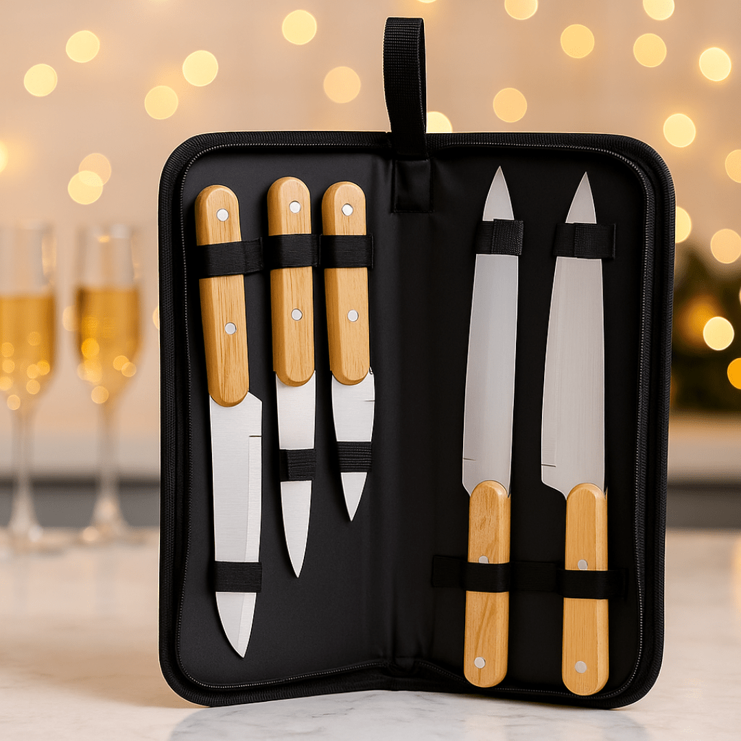 Brinde Natal Final de Ano Personalizado Kit Churrasco Estojo de Nylon 5 Peças X14699B