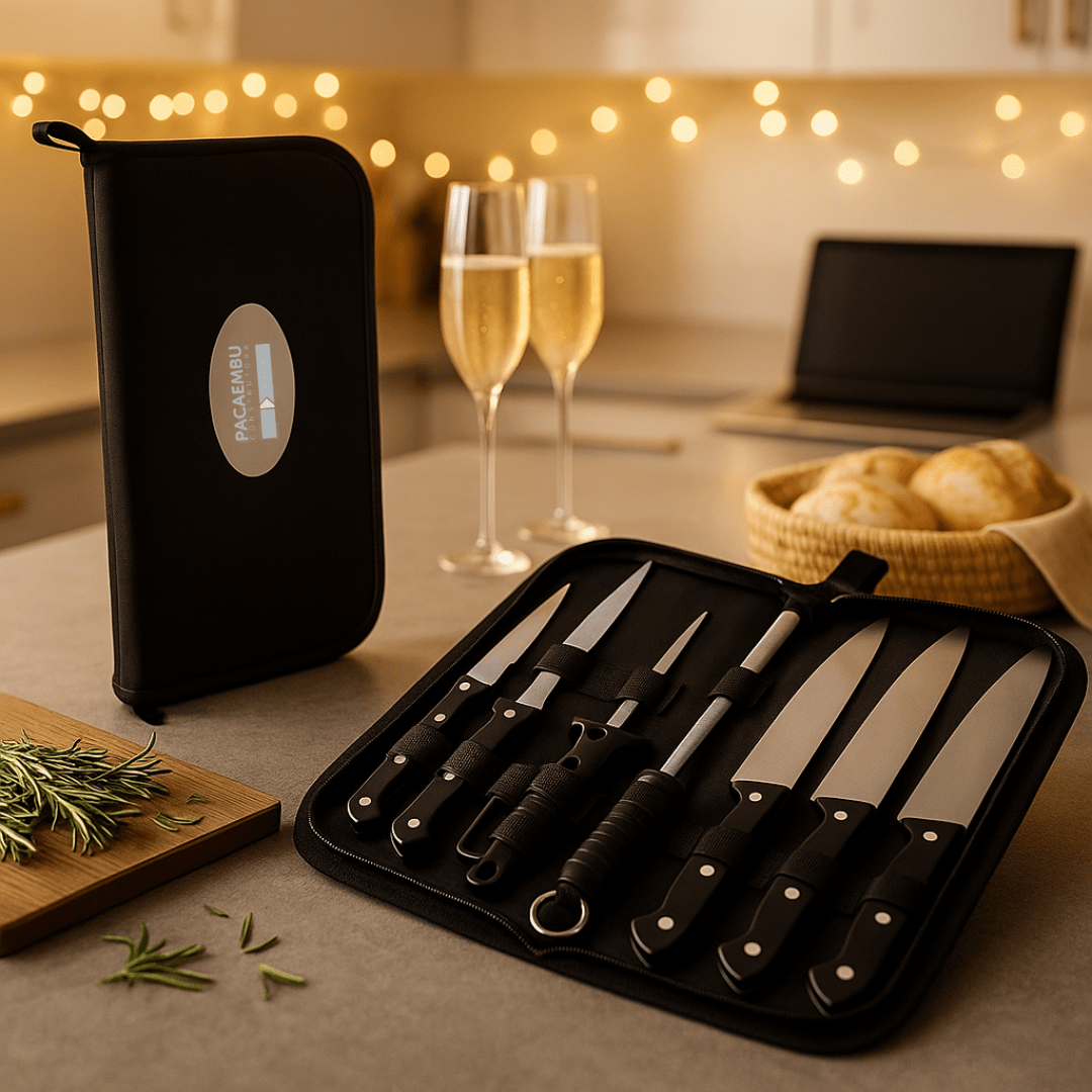 Brinde Natal Final de Ano Personalizado Kit Churrasco Estojo de Nylon 7 Peças X08096