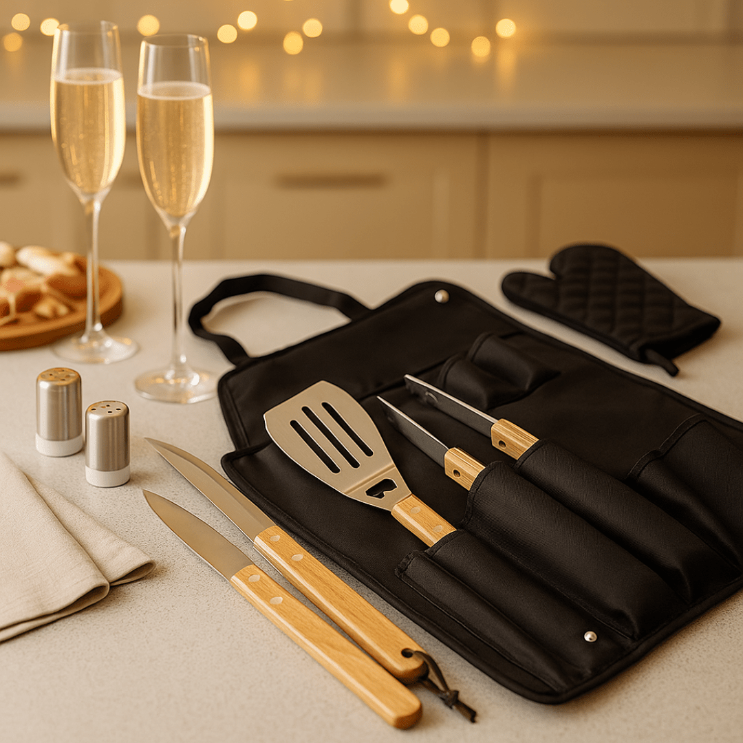 Brinde Natal Final de Ano Personalizado Kit Churrasco Estojo de Nylon 8 Peças X05184B