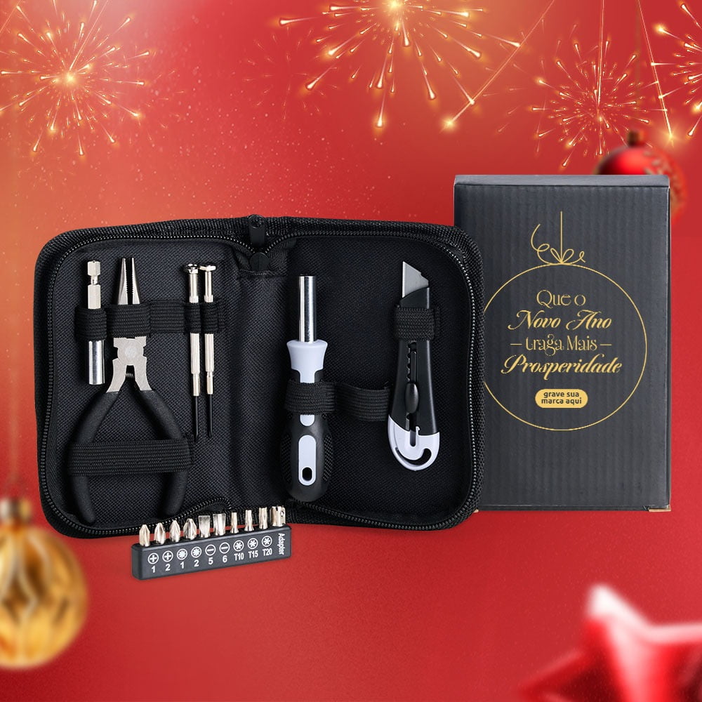 Brinde Natal Final de Ano Personalizado Kit Ferramentas Multi - Chaves 16 Peças SMFE-00951