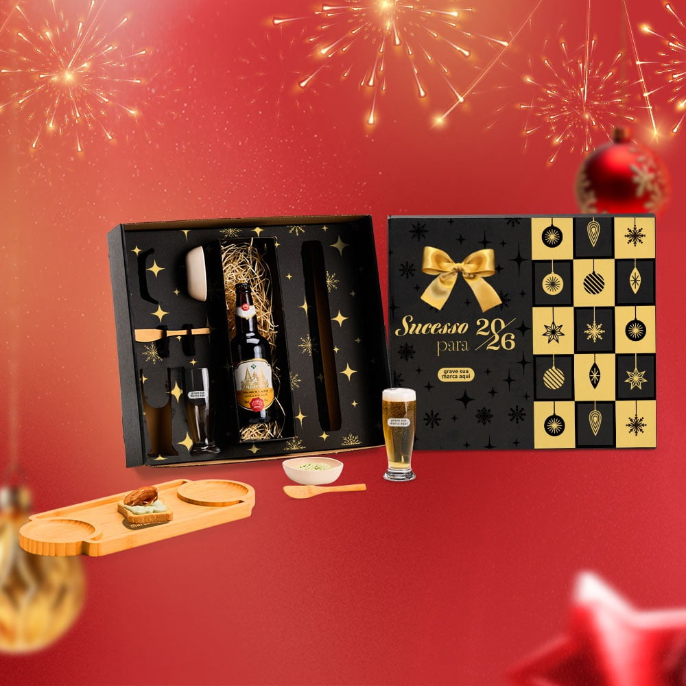 Brinde Natal Final de Ano Personalizado Kit Petisco Bambu e Vidro 7 Peças SMKT-90473