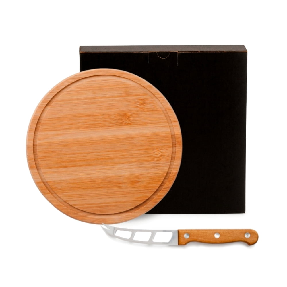 Brinde Natal Final de Ano Personalizado Kit Queijo Bambu e Inox 2 Peças SMPD-15073