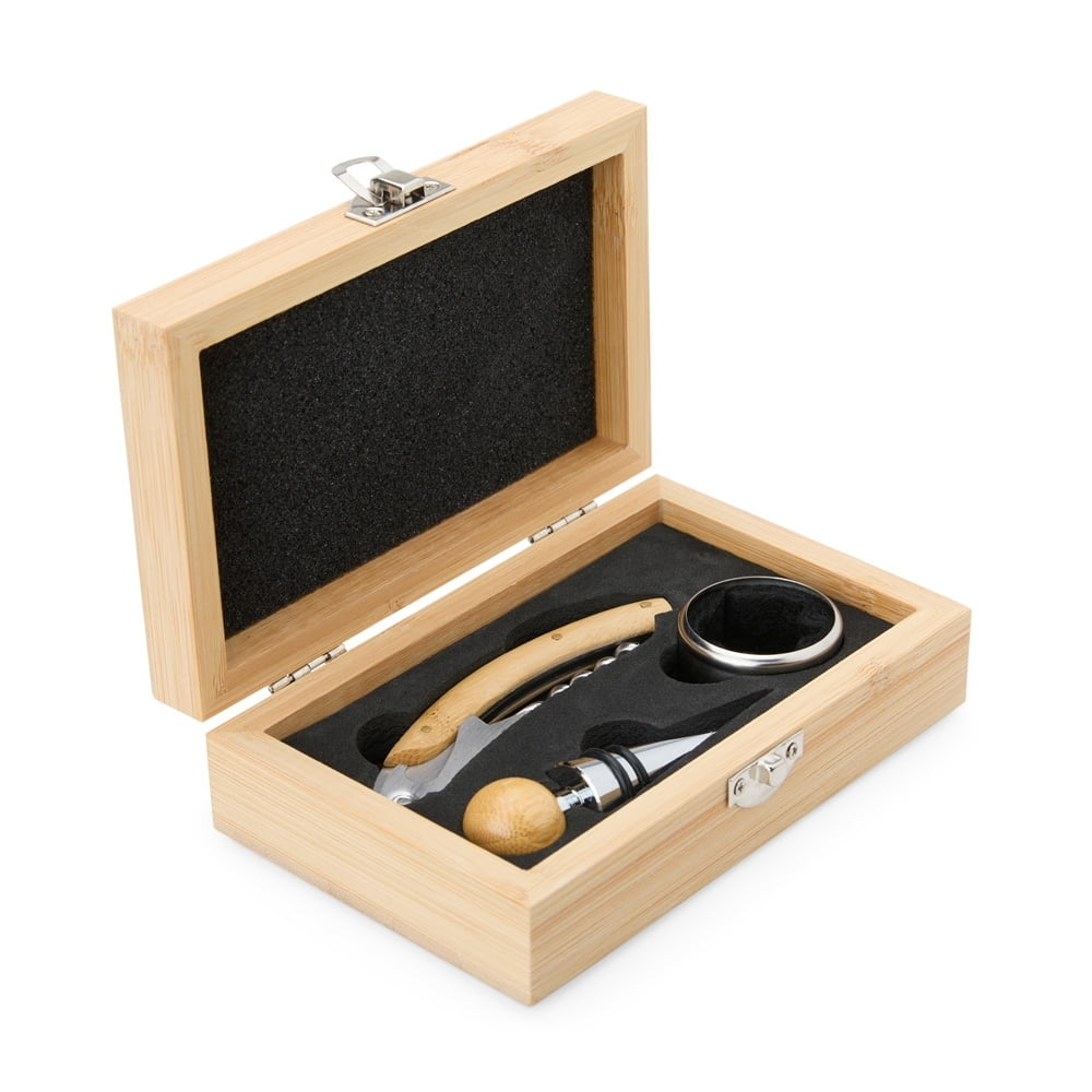 Brinde Natal Final de Ano Personalizado Kit Vinho Bambu 3 Peças X08169