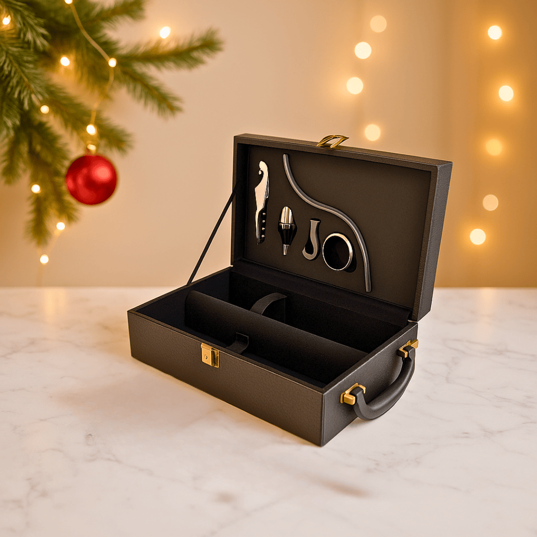 Brinde Natal Final de Ano Personalizado Kit Vinho com Maleta 4 Peças X03495B