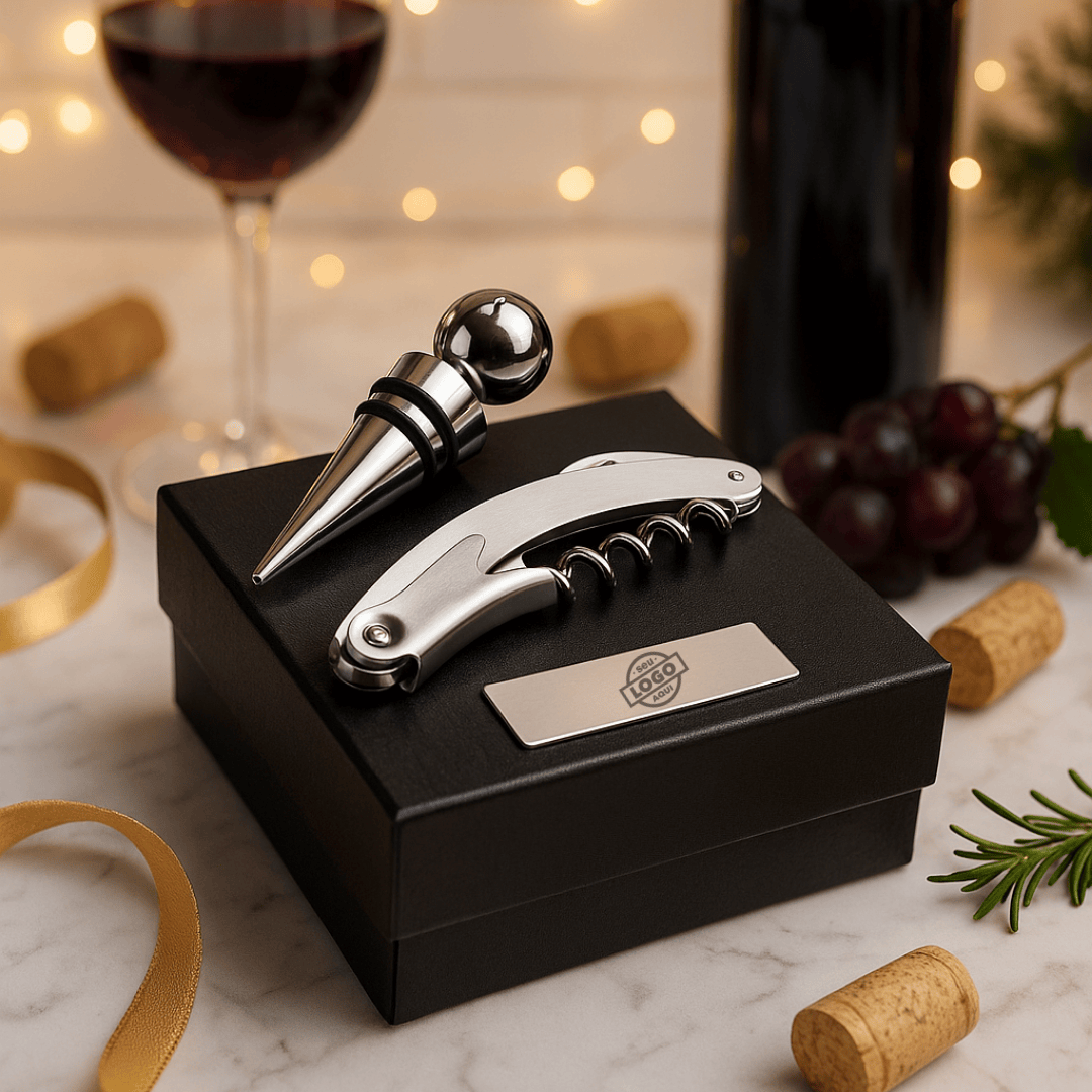 Brinde Natal Final de Ano Personalizado Kit Vinho Metálico 2 Peças X10071G