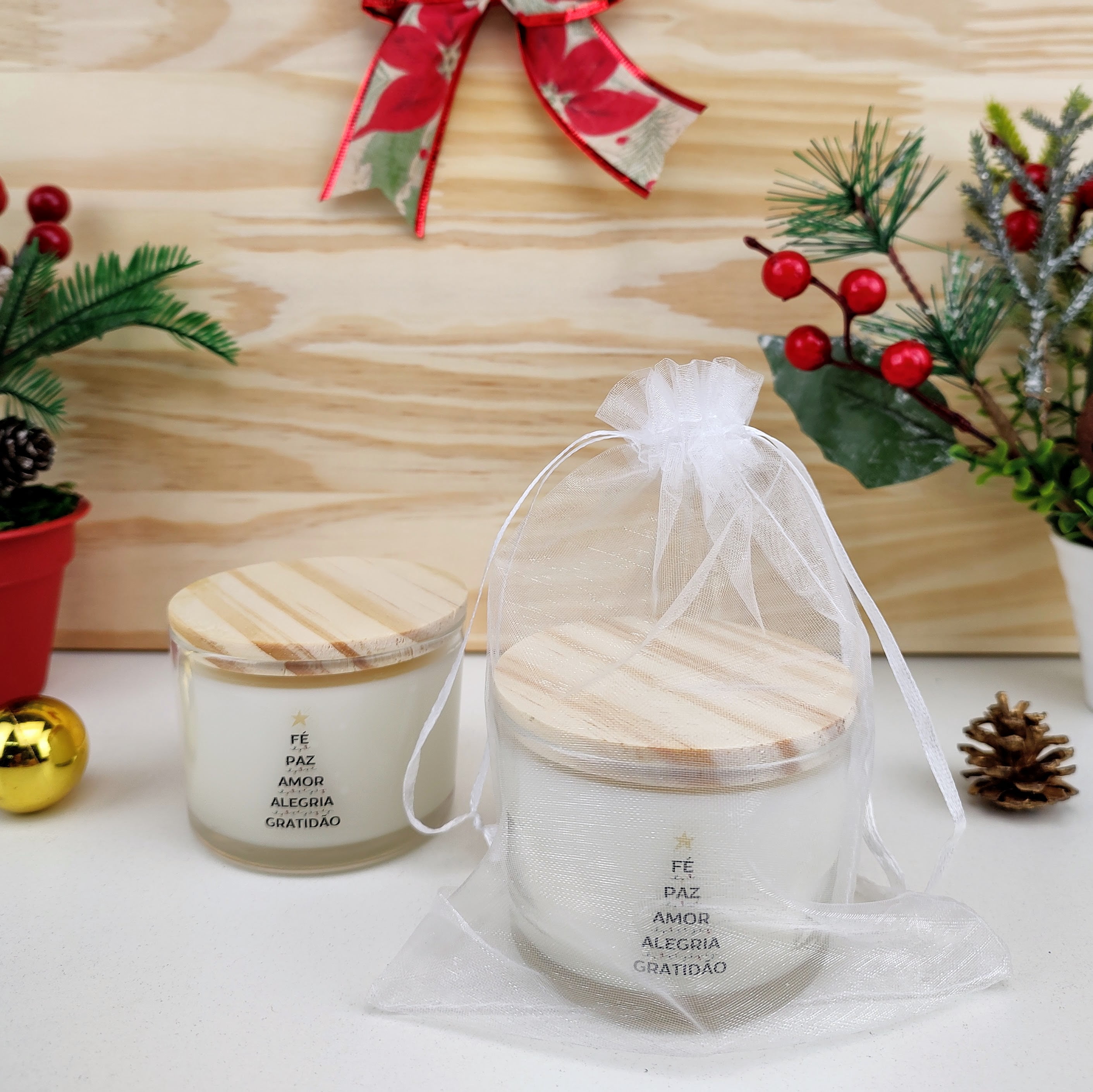 Lembrancinha de Natal Vela Aromática 100g com Organza