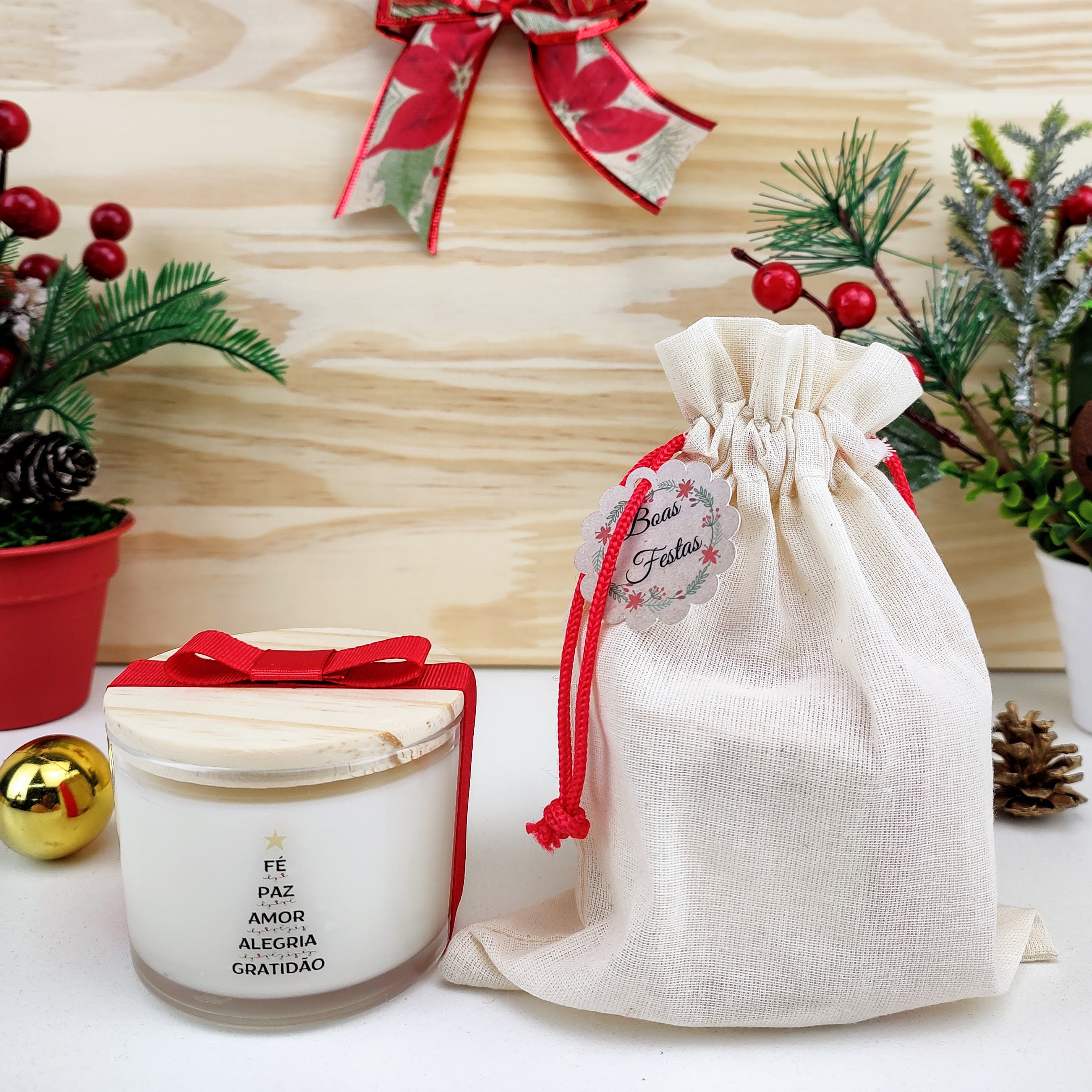 Lembrancinha de Natal Vela Aromática 100g Saco Algodão 
