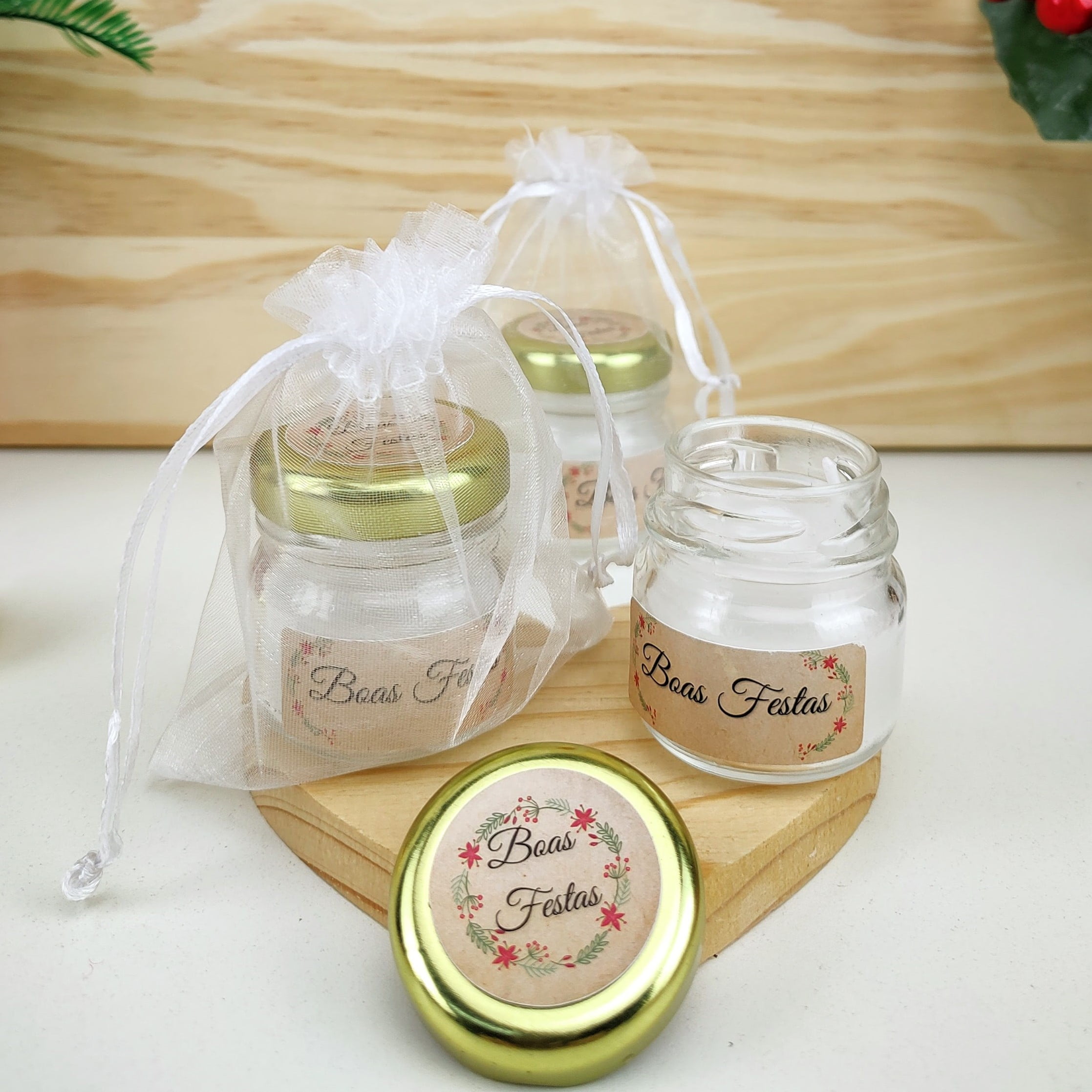 Lembrancinha de Natal Vela Aromática 40g Tampa com Organza 