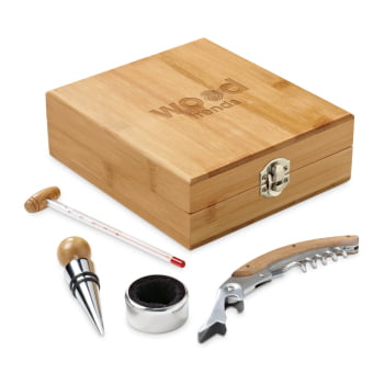Brinde Presente Dia dos Pais Personalizado Kit Vinho 4 Peças Saca Rolhas, Gargantilha, Termômetro e Rolha Metal SP94190-PAI