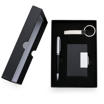 Brinde Presente Dia dos Pais Personalizado Kit Executivo Caneta Chaveiro Porta Cartão Metálica X01988-PAI