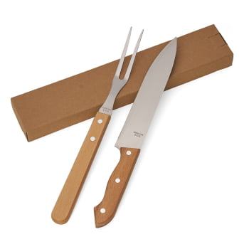 Brinde Presente Dia dos Pais Personalizado Kit Churrasco Garfo e Faca Caixa 2 Peças X07443-PAI