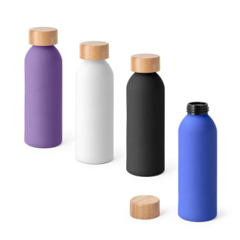 Brinde Presente Dia dos Pais Personalizado Garrafa Squeeze Alumínio 550 ml Emborrachado com Tampa Bambu SP94256-PAI