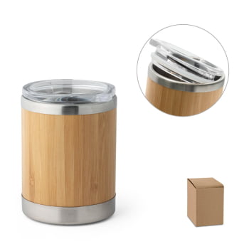 Brinde Presente Dia dos Professores Personalizado Copo Térmico Personalizado em Aço Inox e Bambu 350 ml Sustentável SP94761-PROF