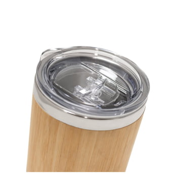 Brinde Presente Dia dos Professores Personalizado Copo Térmico Personalizado em Aço Inox e Bambu 350 ml Sustentável SP94761-PROF