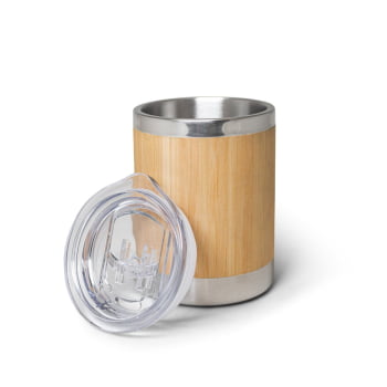 Brinde Presente Dia dos Professores Personalizado Copo Térmico Personalizado em Aço Inox e Bambu 350 ml Sustentável SP94761-PROF
