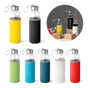 Brinde Presente Dia dos Professores Personalizado Squeeze Personalizado Garrafa 520 ml Vidro com Alça Tampa Aço Inox