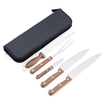 Brinde Natal Final de Ano Personalizado Kit Churrasco Estojo de Nylon 5 Peças X08016