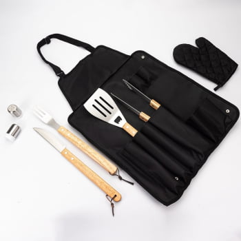Brinde Natal Final de Ano Personalizado Kit Churrasco Estojo de Nylon 8 Peças X05184B