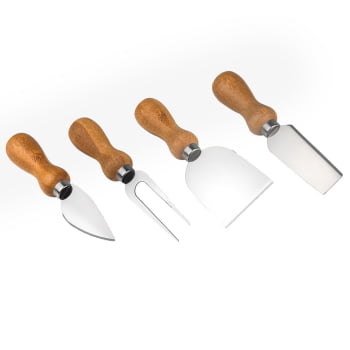 Brinde Natal Final de Ano Personalizado Kit Queijo 4 Peças Inox / Madeira SMCJ-00043