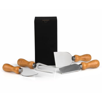 Brinde Natal Final de Ano Personalizado Kit Queijo 4 Peças Inox / Madeira SMCJ-00043